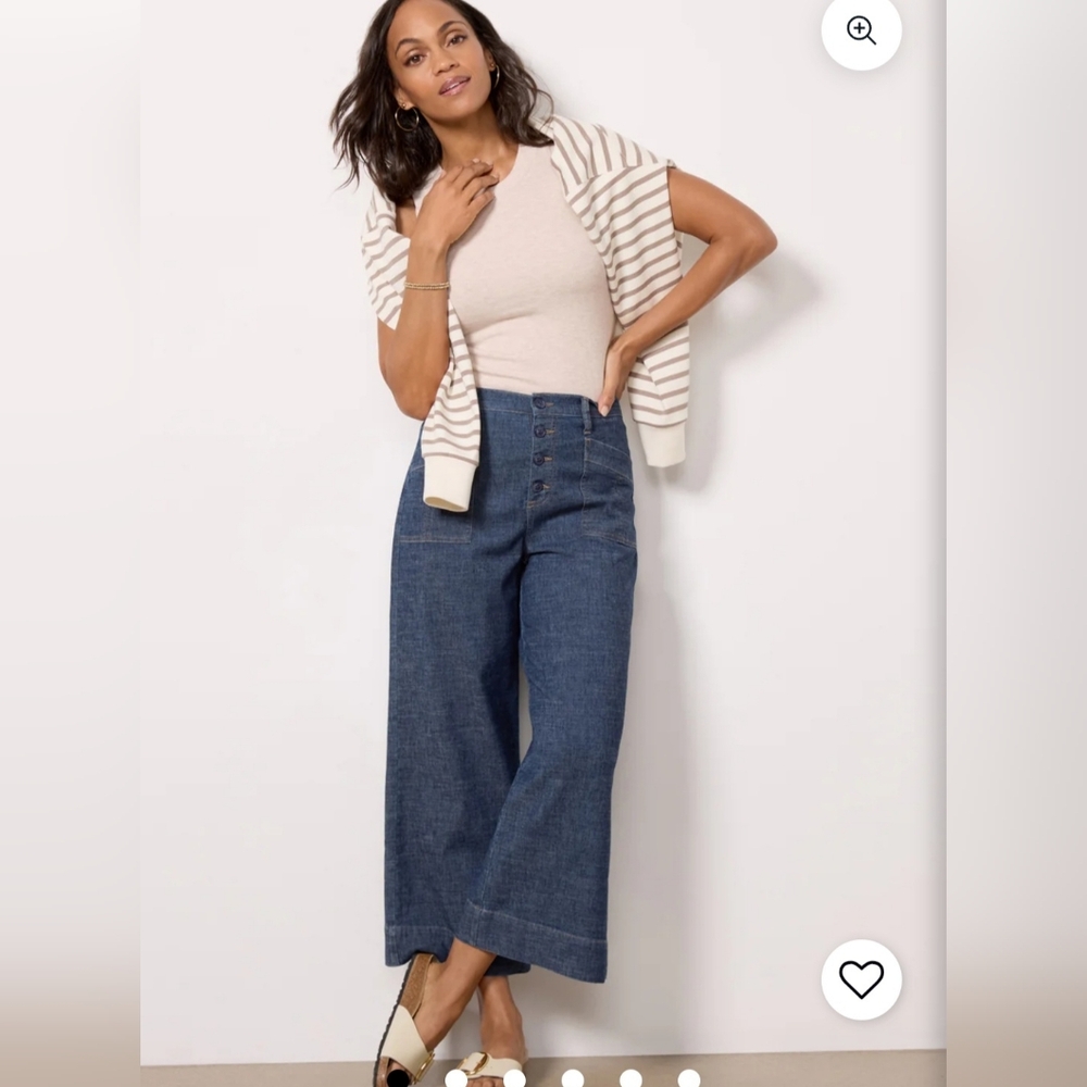 Evereve Joelle Wide Leg Crop Blue Denim Jeans Size 28